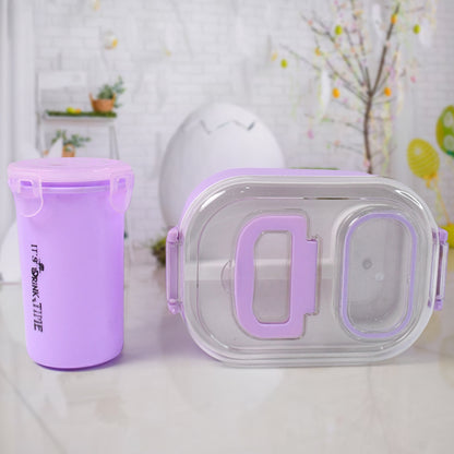 Plastic Lunch Box With Small Box Bottle  Sponn For Kids Lunch Box (4 Pc Set)