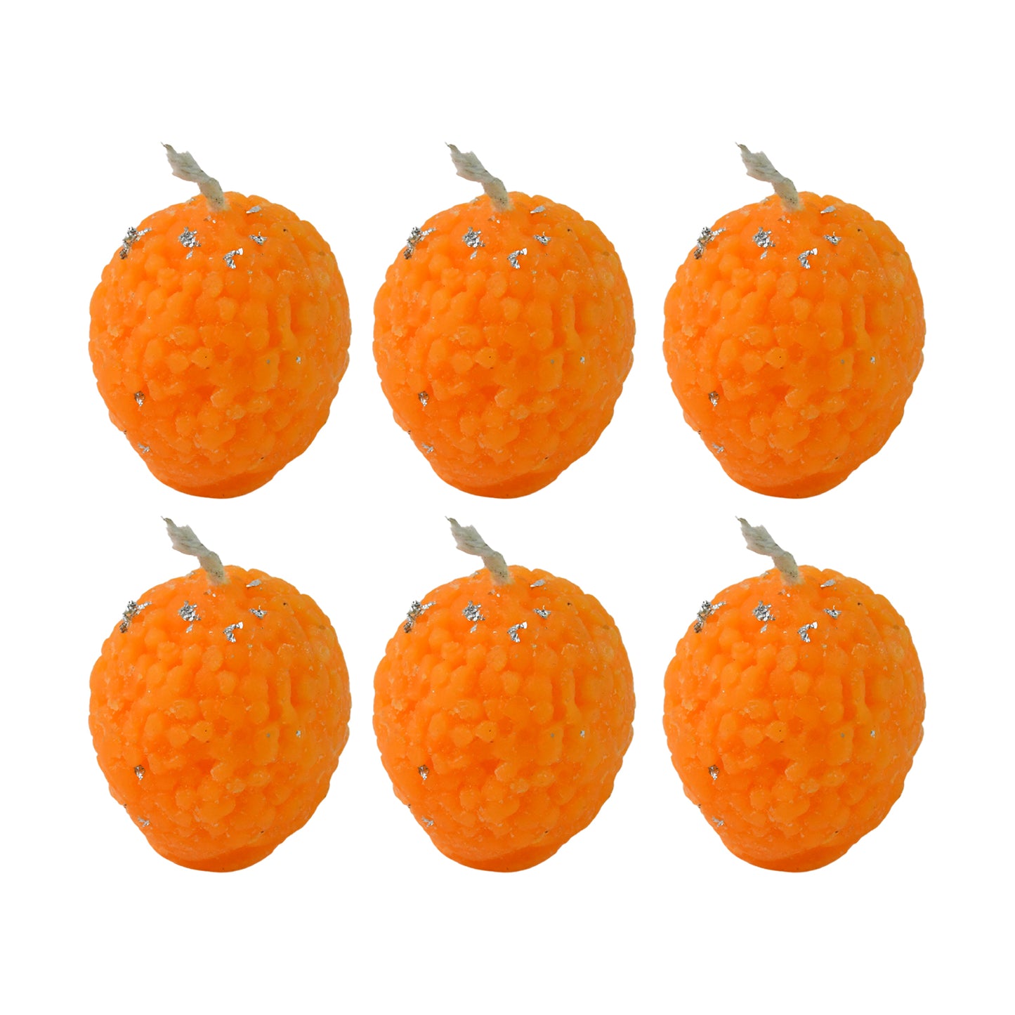 Set Of 6 Laddu-shaped Wax Candles With Silver Leaf Decoration