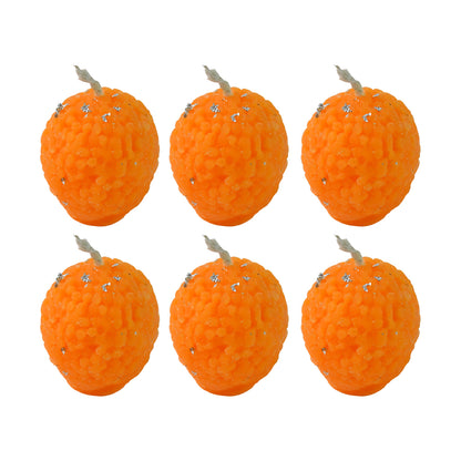 Set Of 6 Laddu-shaped Wax Candles With Silver Leaf Decoration