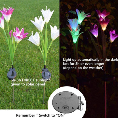 6616b Waterproof Outdoor Solar Lily Flower Stake Lights ( Pack Of 2 Pcs )