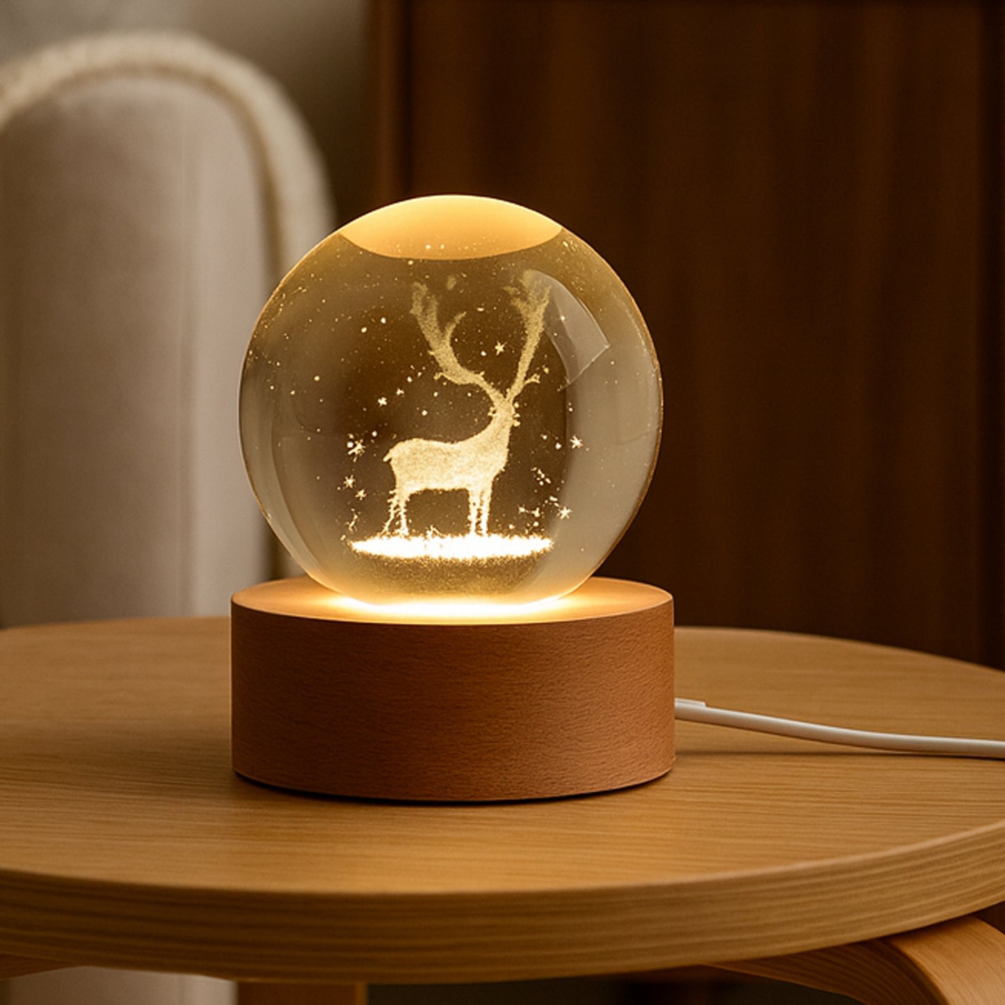 Mela Crystal Ball Night Light Glass Ball Night Lamp With Wood Base
