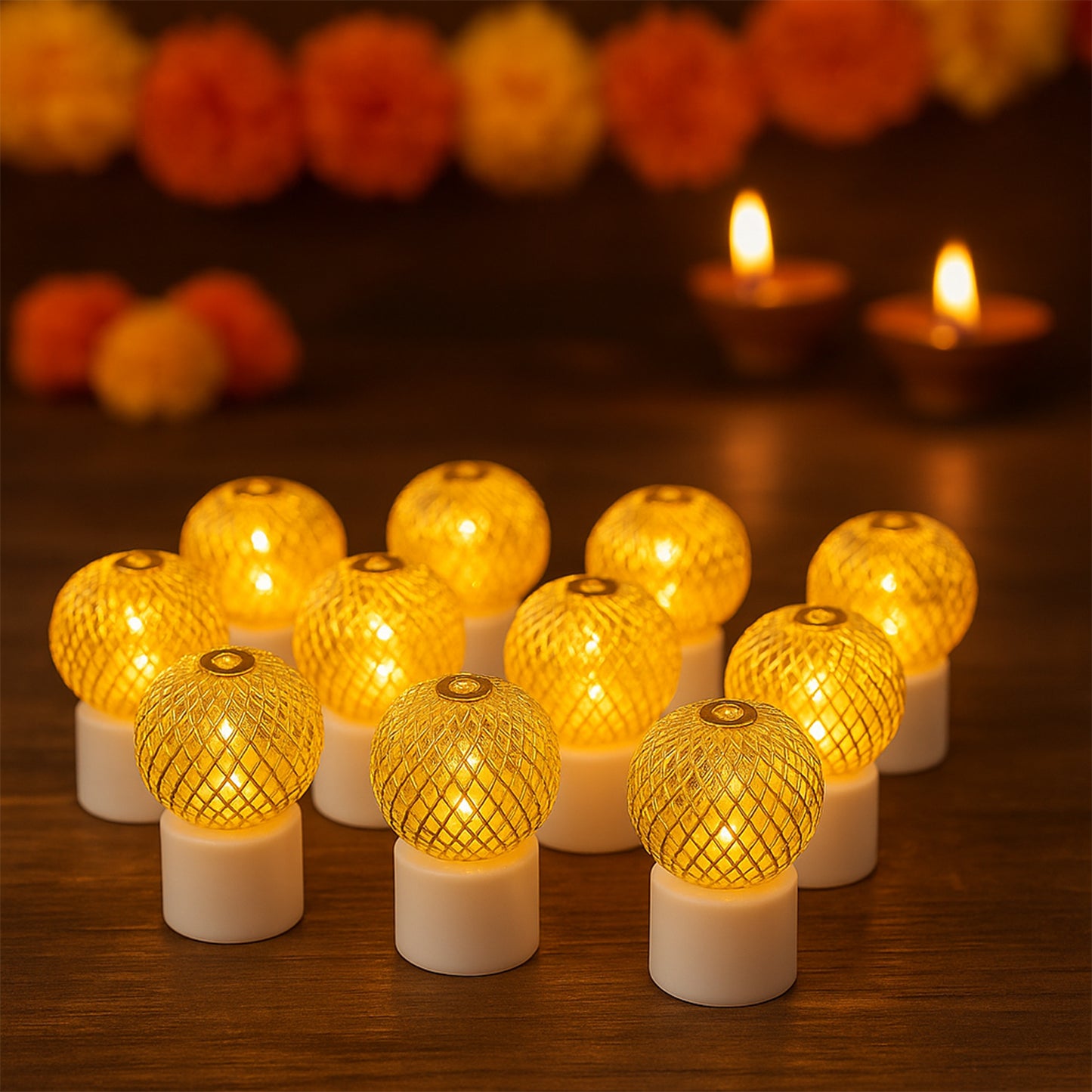 Led Ball Shaped Decorative Light With Mesh Cover (12 Pc  Set)