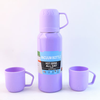 Purple Vacuum Flask Set  Stainless Steel Thermos With 3 Cups Approx 500ml