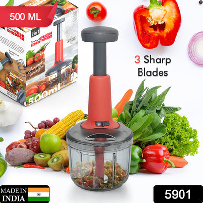 5901 Matte Finish Manual Hand Press Chopper For Kitchen Mini Handy  Compact Chopper With 3 Blades For Effortlessly Chopping Vegetables  Fruits For Your Kitchen.